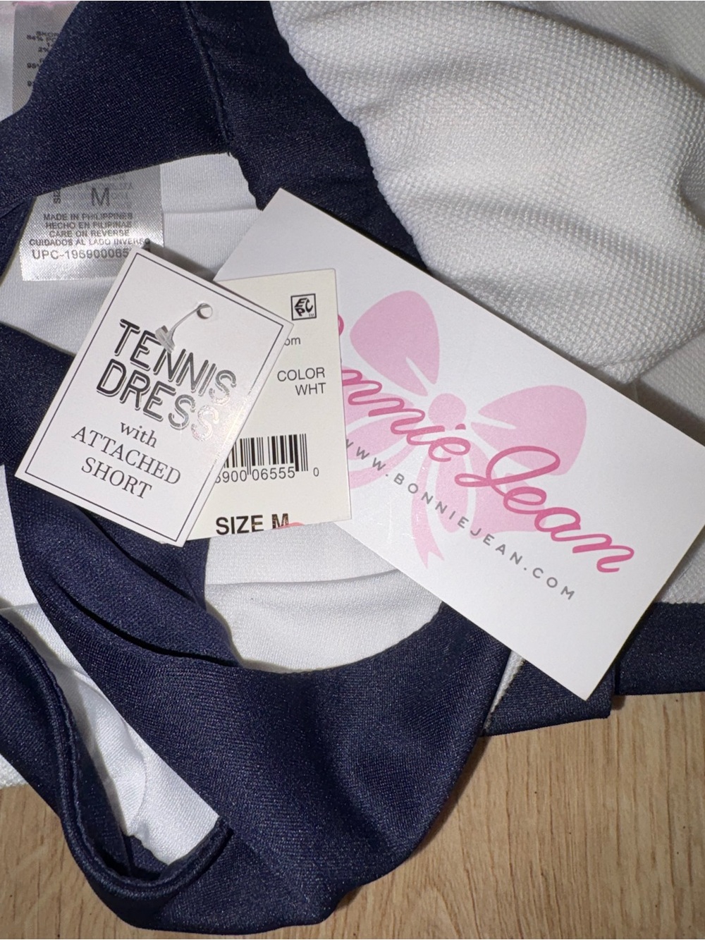 Bonnie Jean Girls White Tennis Dress with shorts Navy Trim - Picture 5 of 6